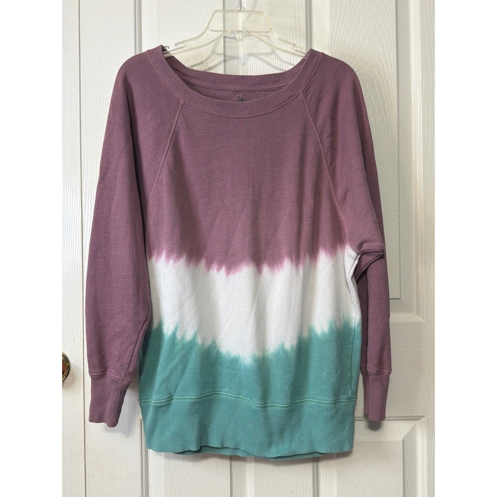 SO Lounge Life Weekend Sweatshirt Womens XS Mauve Teal White Tie Dye JG93A039R